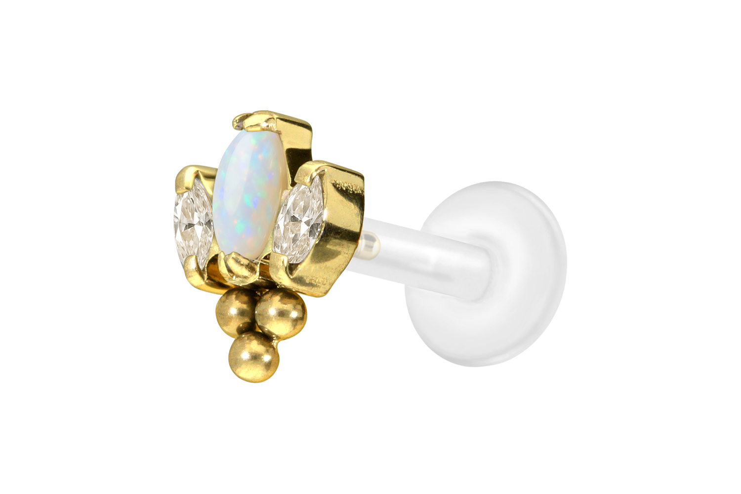 PTFE Labret Piercing mit Innengewinde + Titan-Aufsatz LOTUSBLÜTE + 3 KUGELN